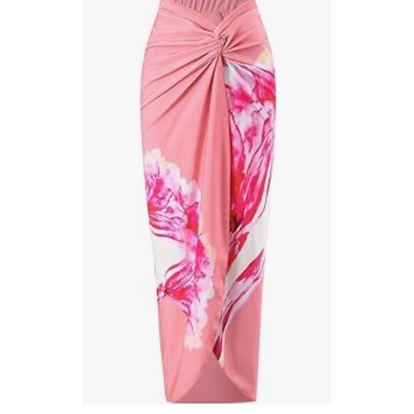 Women’s One-Piece 3D Flower Swimsuit With Matching Wrap/Skirt peach pink Large - Picture 4 of 16